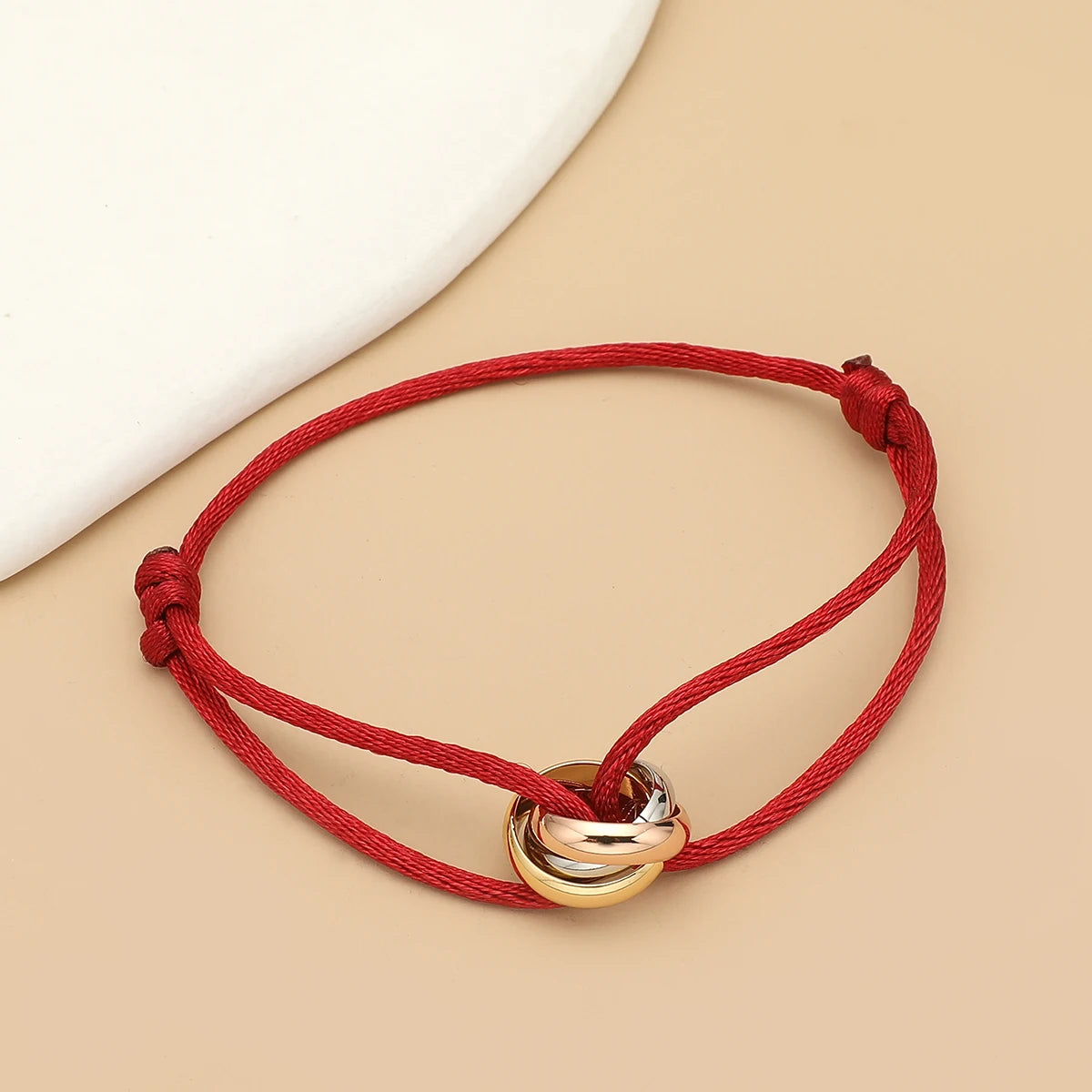Simple Fashion Unisex Bracelet 3 Metal Round Circle Accessory Adjustable Men's Rope Bracelet for Women Jewelry Gifts - wine r