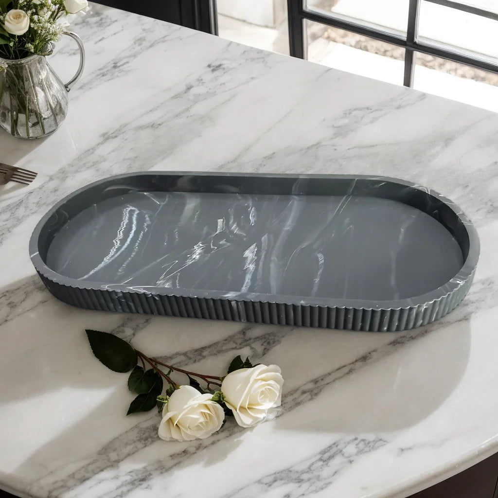 1 Pack Dressing Table Oval Storage Tray, Countertop Soap Dispenser Tray, Bathroom Countertop Silicone Tray, Hand Sanitizer Sh