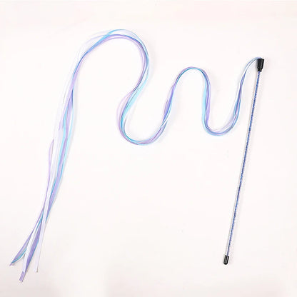 Interactive Cats Toys Long Satin Ribbon Cat Teaser Rod Toy Kitten Playing Teaser Wand Toy Cat Stick Toy - Purple Ribbon