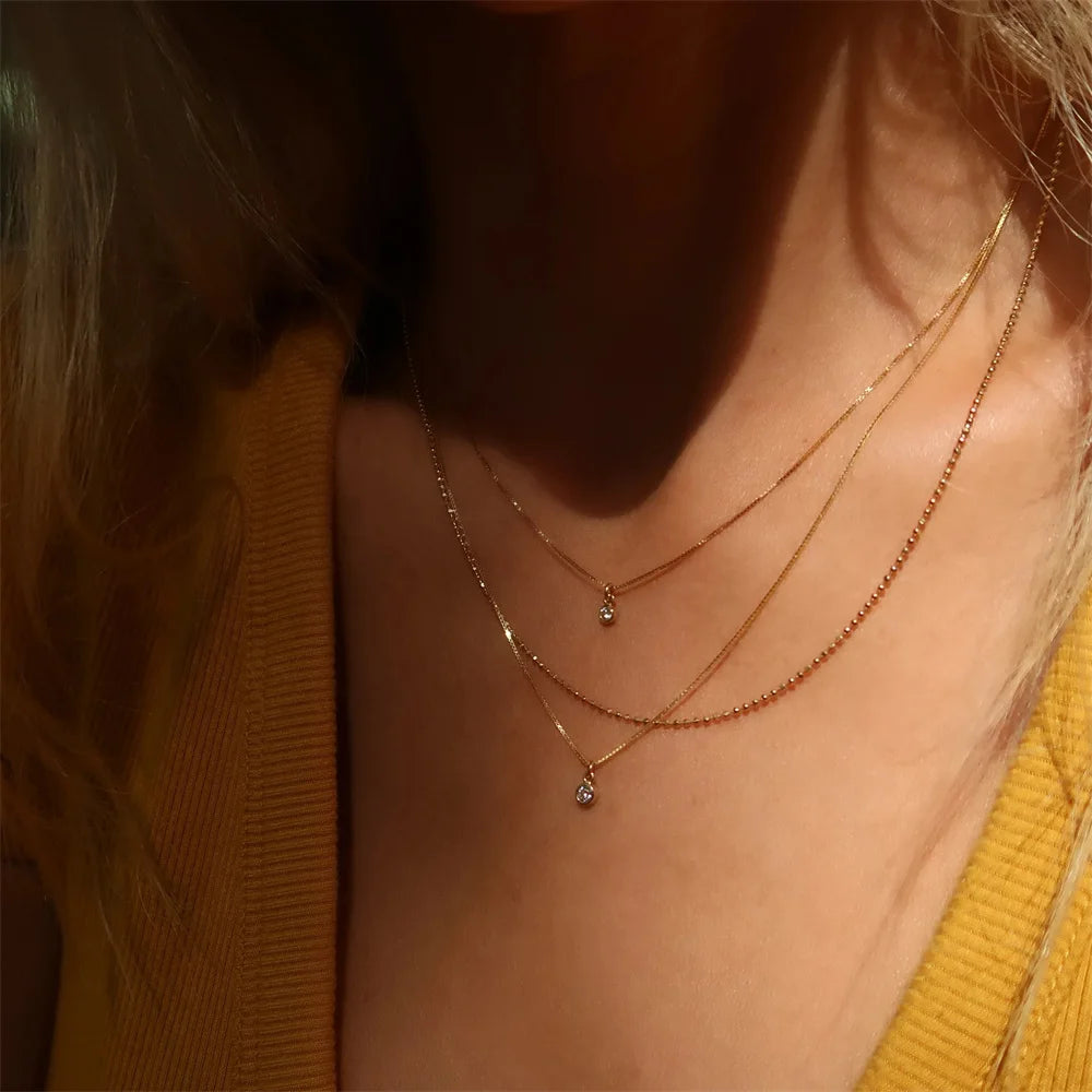 Boho Gold Color Multilevel Geometric Venice Chain Necklace For Women Female Fashion Vintage Round Crystal Pendant Jewelry Gif