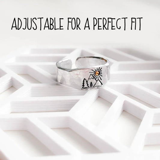Vintage Ring Forest Mountain Sunset Nature Landscape Carved Ring for Women Men Open Adjustable Jewelry Fashion Ring