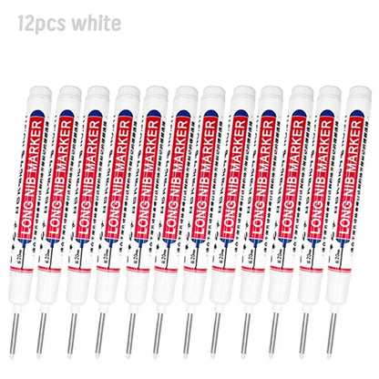 4/12 Pcs Waterproof Long Head Markers Deep Hole Marker Pen for Metal Carpenter Red/Black/Blue/Green Ink Woodworking Tools Mar