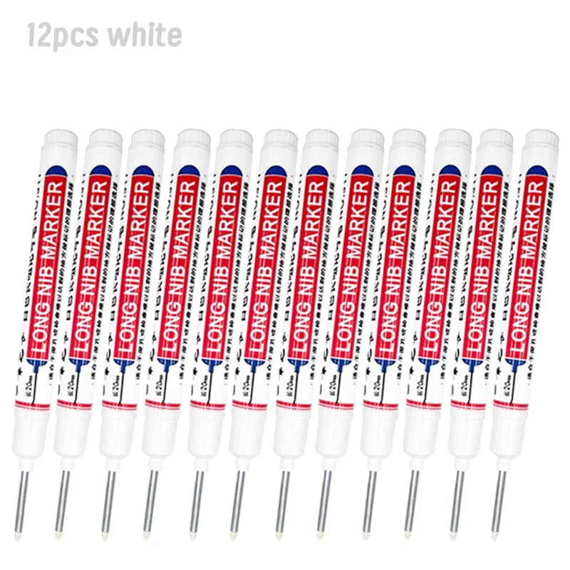 4/12 Pcs Waterproof Long Head Markers Deep Hole Marker Pen for Metal Carpenter Red/Black/Blue/Green Ink Woodworking Tools Mar