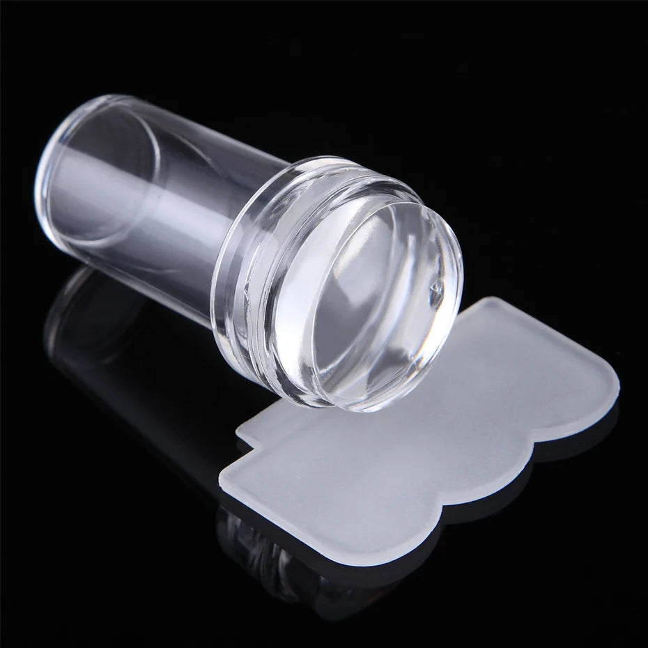 1pc Transparent Silicone Nail Art Stamping Kit French Design For Manicure Plate Stamp Polish Seal Two Side Stamper Scraper To
