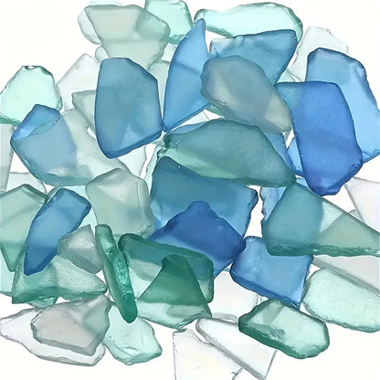 Craft decorations, sea colored glass shards, light frosted vase inlaid with glass, beach wedding party decorations, home deco