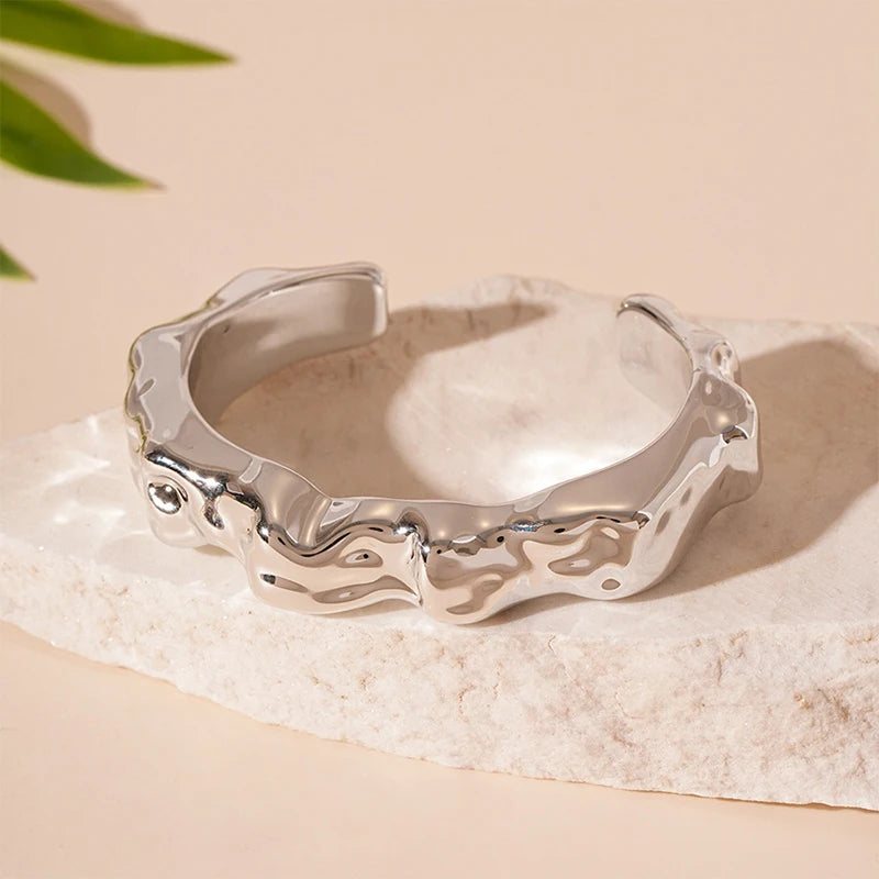 Fashion Exaggerated Irregular Bracelets for Women Simple Hip Hop Rock Personality Plastic Cuff Bangle Trendy Jewelry - Silver