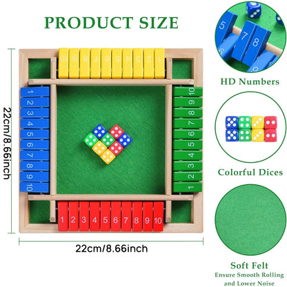 Wooden Arithmetic Dice Board Game – Flip Card Box with 4-Sided Number Tiles, Fun Multiplayer Dice Game for Family & Party