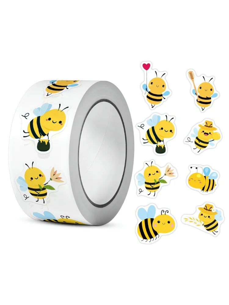 500 Pcs/roll Bee Stickers Teacher Reward Stickers Cute Animal Stickers School Supplies Incentives Roll Sticker Adhesive Label