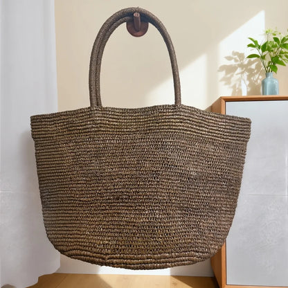 2026 Large Handwoven Rattan Tote Bag for Women Natural Straw Beach Bag Purse Luxury Shoulder Bags Handbag Summer - Coffee