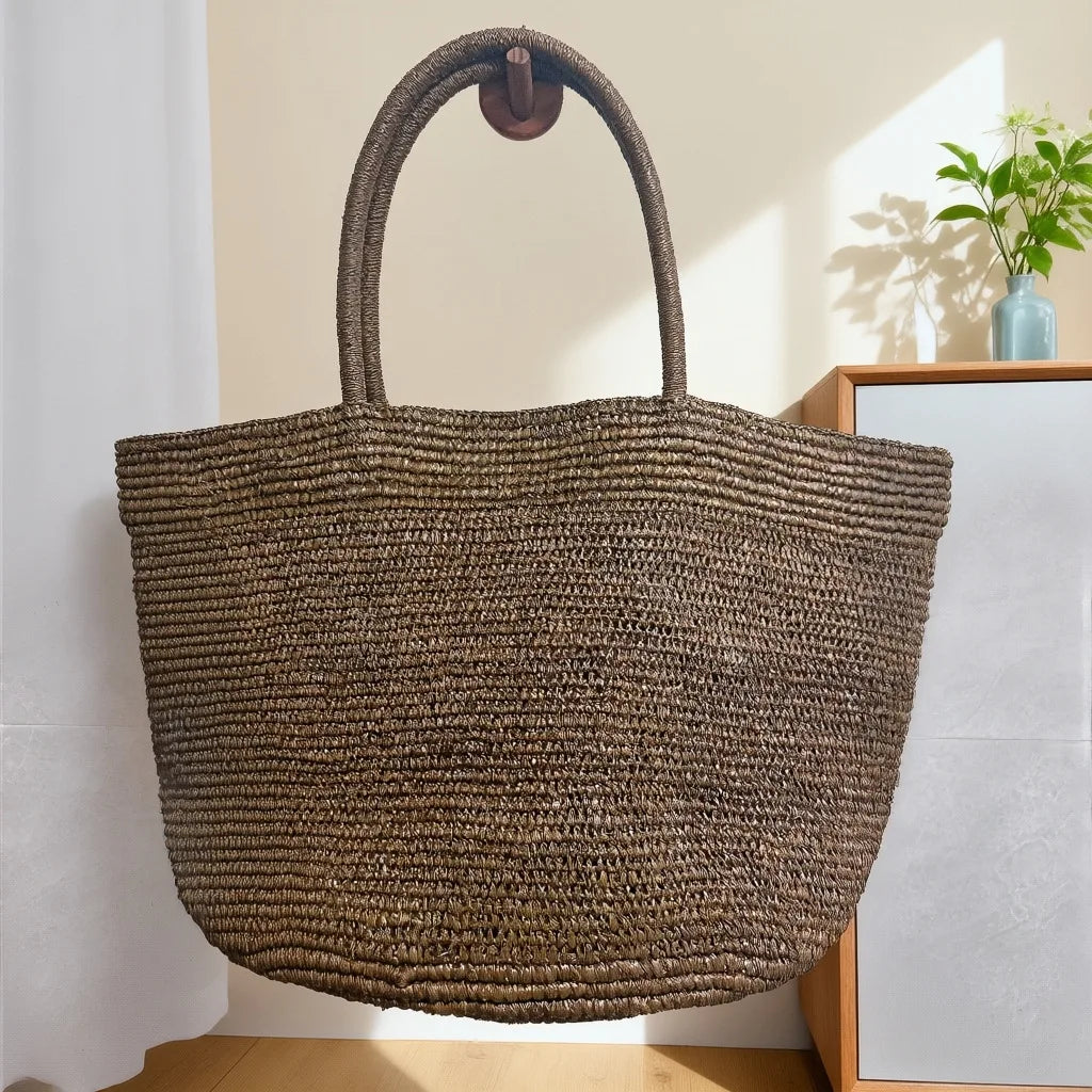 2026 Large Handwoven Rattan Tote Bag for Women Natural Straw Beach Bag Purse Luxury Shoulder Bags Handbag Summer