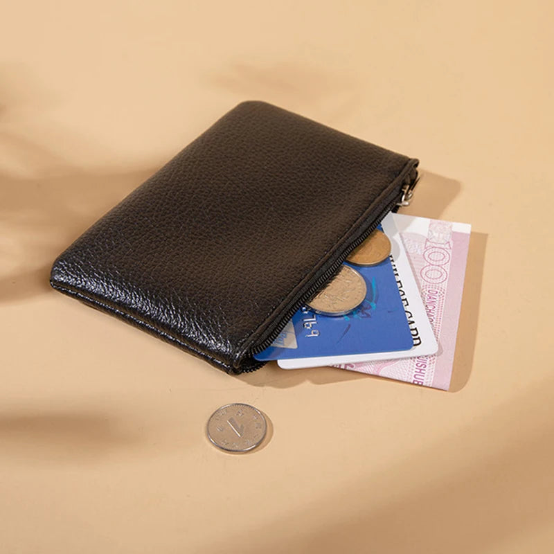 Women PU Leather Coin Purse Retro Litchi Pattern Zipper Pouch Mini Change Purses Unisex Solid Wallets Card Holder Storage Bag