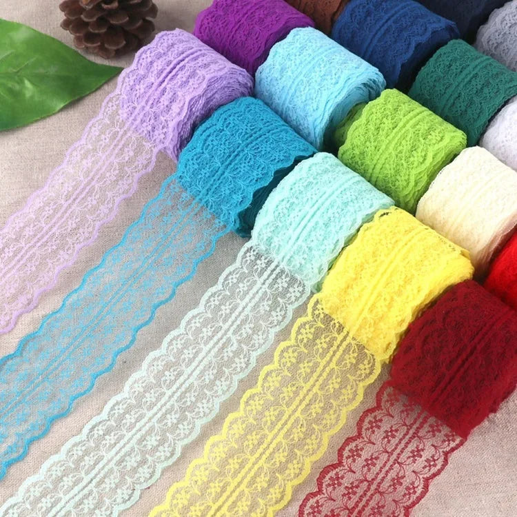 4.5cm Lace Ribbon 10Meters/Roll White Black Pink Red Blue Green Purple Beige Orange Yellow Burgundy Coffee Lace Tape DIY Craf