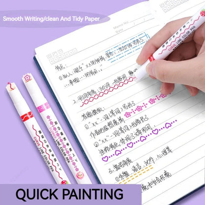 6Pcs/Set Flower Line Shape Highlighter Pen Roller Tip Curve Liner Marker Kawaii Korean Stationery School Office Supplies Gift