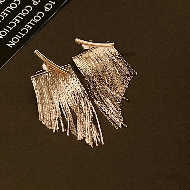 Fashion Statement Earring Long Statement Gold Color Bling Tassel Earrings For Women Female Wedding Daily Pendant Jewelry Gift