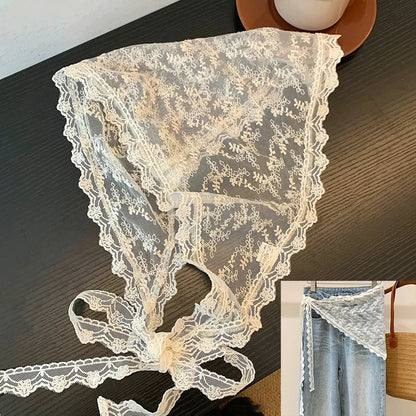 2025 ! Y2K Women Lace Tulle Bandage Skirt Stacked Lace Half Skirt Layering Small Butt Curtain Flower Triangle Hair Scarf - Be