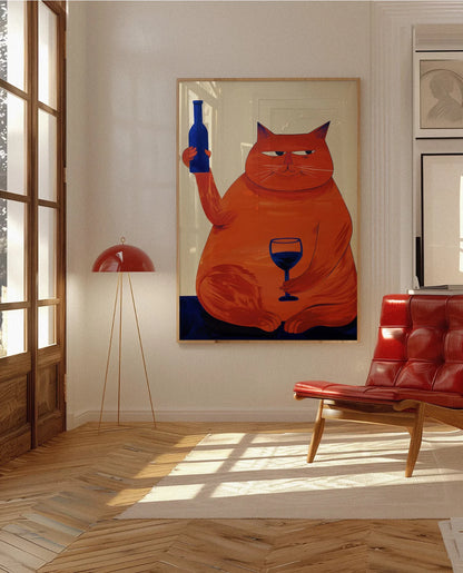 Bar Cart Decor, Cat Poster, Wine Print, Retro Kitchen Decor, Mid Century Modern Decor, Trendy Wall Art, Cheers Print, Dining 