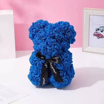 25cm Artificial Teddy Rose Flower Bear with Box Romantic Valentines Day Gift Girlfriend Women Anniversary Wedding Party Suppl