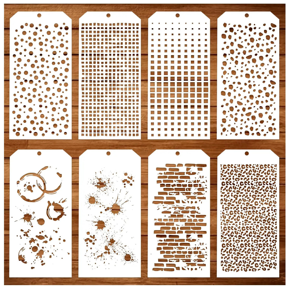 8 Craft Templates with Polka Dots, Layered Templates for Mixed Media Texture, Colorful Spray Painting Templates, Card-Making 