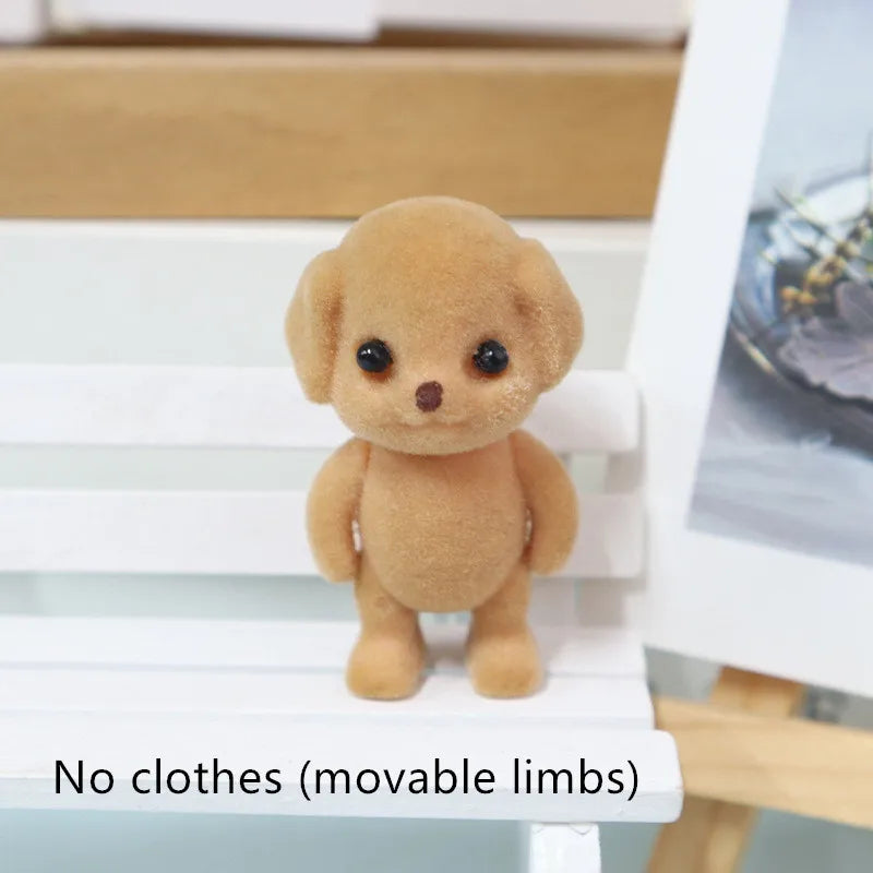 Limb Movable Forest Family Animal Figure Poodle Flocked Shaggy Figurine Dog Model Toy Dollhouse Miniatures Accessories For Ki