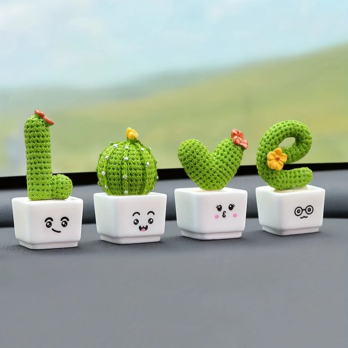 1 Set Of 4, Resin Succulent Cactus Mini Green Plant Car Office Home Living Room Crafts - B