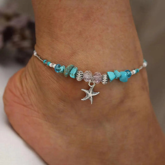 Beach Bead Anklet for Women Jewelry Retro Fashion Beads Stone Pendant Ankle Chain