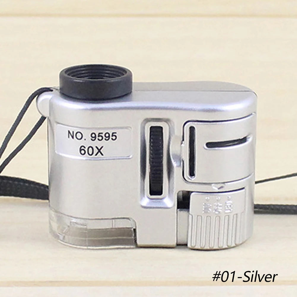 Portable 60X Handheld Magnifying Glass Mini Pocket Microscope Loupe Currency Detector Jeweler Magnifier With LED Light