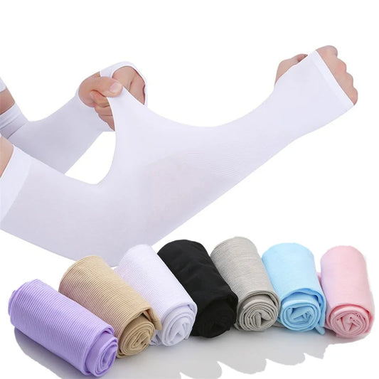 1 Pair Summer Long Ice Silk Arm Sleeves Sun UV Protection Hand Protector Cover Sunscreen Outdoor Elastic Half Finger Gloves S