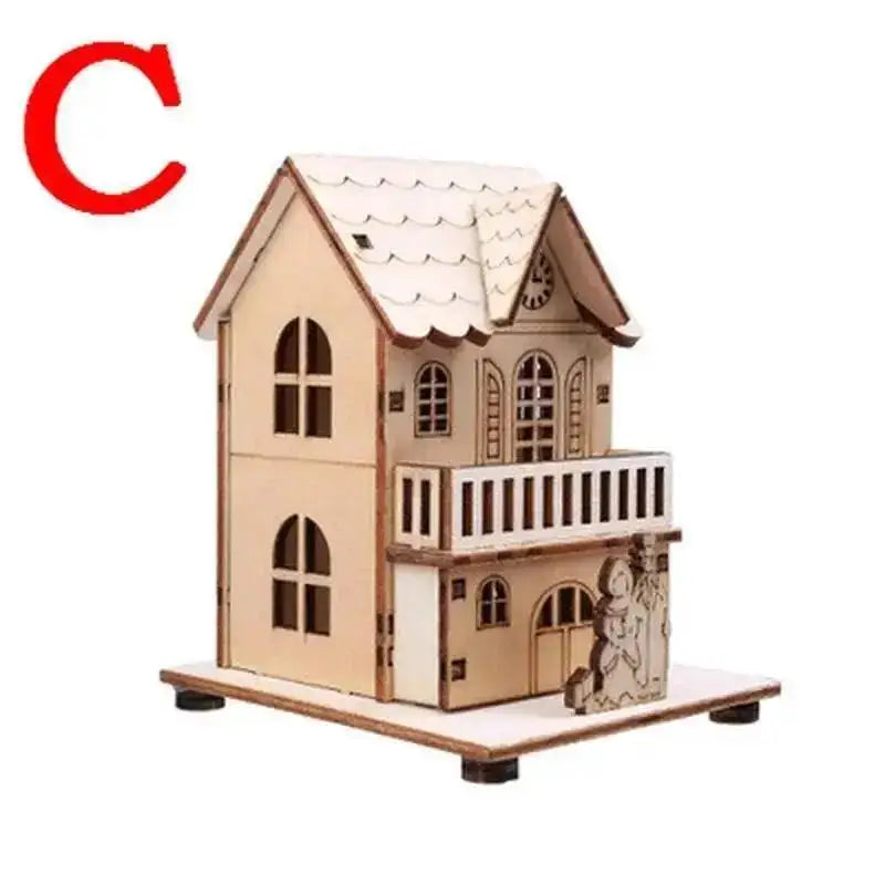 Christmas LED Light Wooden House Luminous Cabin Merry Christmas Decorations For Home DIY Xmas Tree Ornaments Kids Gift New Ye