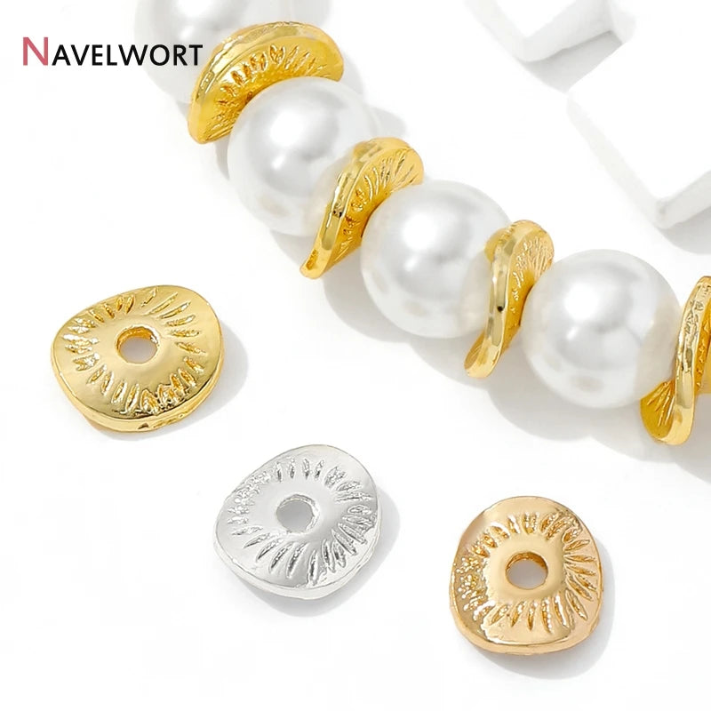14K Gold Plated Oval Stripe Spacer Beads,Beads Separator,Brass Metal Flat Spacer Beads For Bracelet Necklace Making Accessori