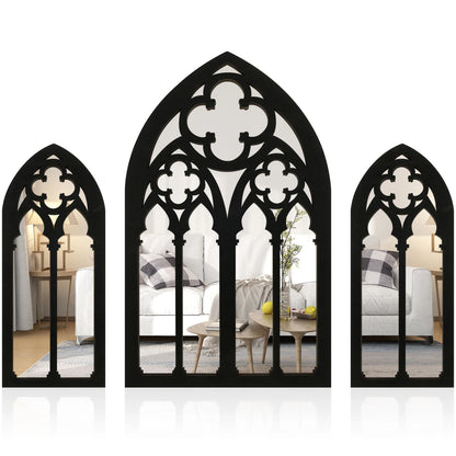 3Pcs Gothic Mirrors Wall Decor Arched Decor Mirror Wall Mounted Goth Room Decor Vintage Cathedral Window Mirror Entry Mirror 