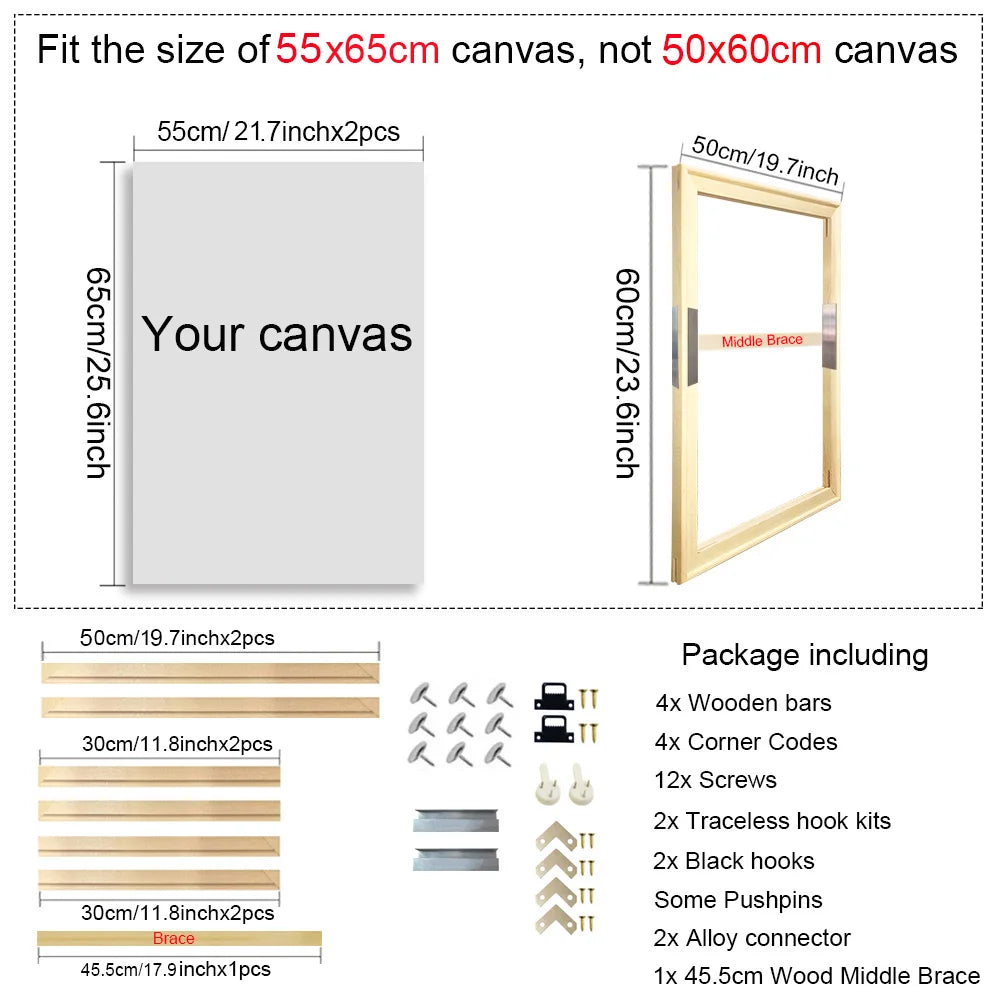 30x40 40x50 50x70 60x90 Canvas Frame Wooden Frames Wooden Photo Oil Painting Canvas Diamond Painting Frames Canvas Wood Wall 