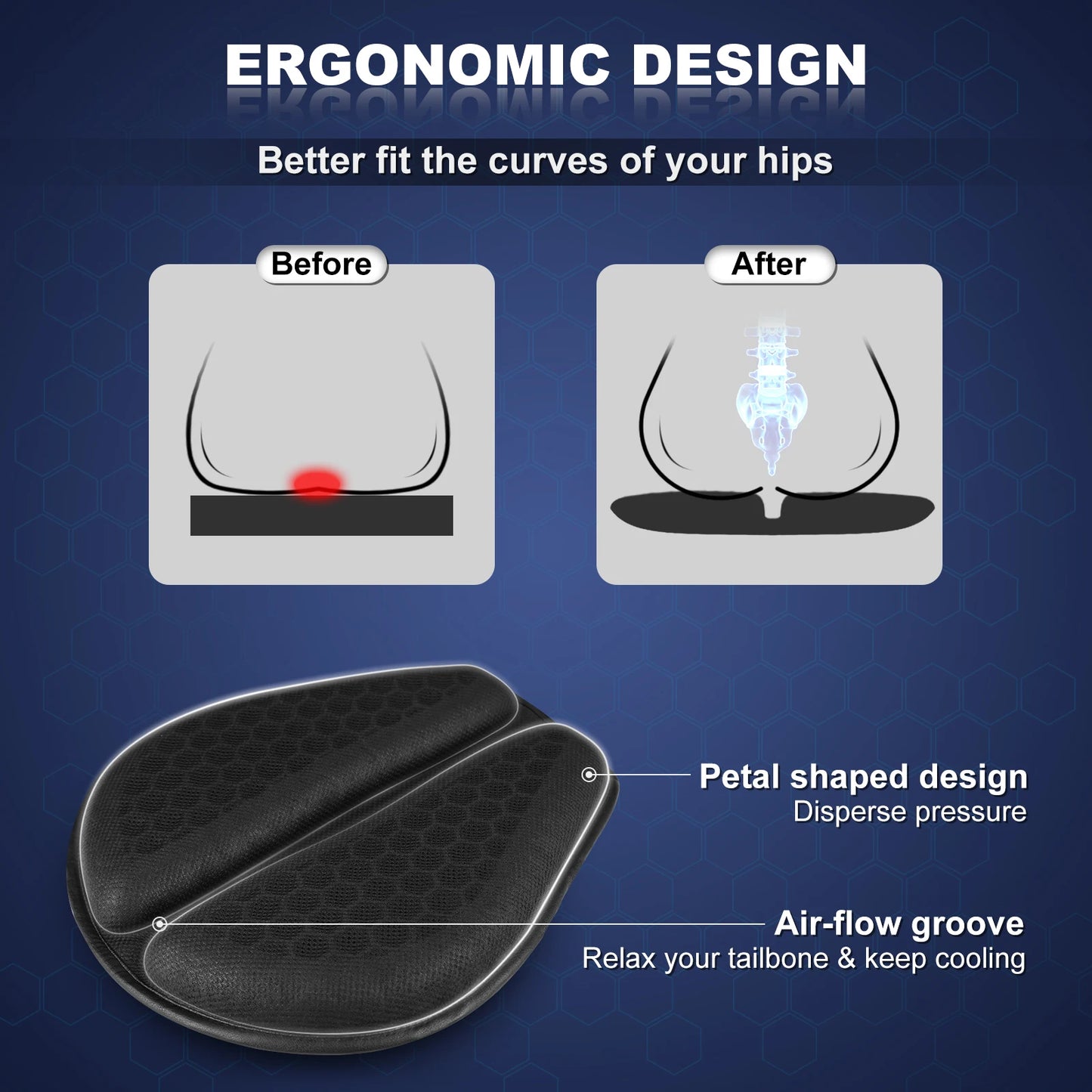 Motorcycle Seat Cushion 3D Honeycomb Anti-slip Motorcycle Gel Seat Cushion Moto Pressure Relief Ride Seat Pad Moto Accessorie
