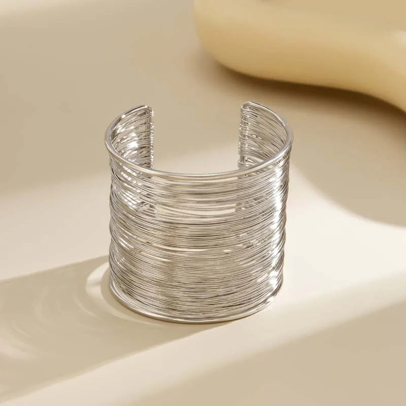 Vintage Gold Color Hyperbolic Layered Wide Wire Bracelet Cuff Bangle for Women Exaggerated Metal Wrist Wrap Bangle Jewelry Gi