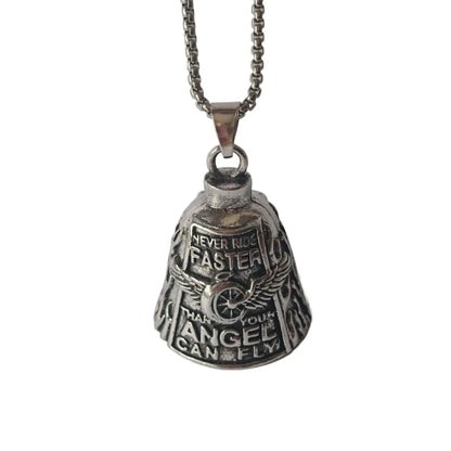 Vintage 3D Design Motorcycle Guardian Bell Punk Style Wing Design Biker Good Luck Charm Alloy Retro Angel Pendant Bell Men - 