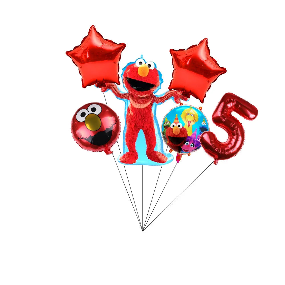 Cartoon Sesames Street Birthday Party Decor Elmo and Friends Theme Tablecloth Plate Balloon Set Cake Decor Baby Shower - 1Set