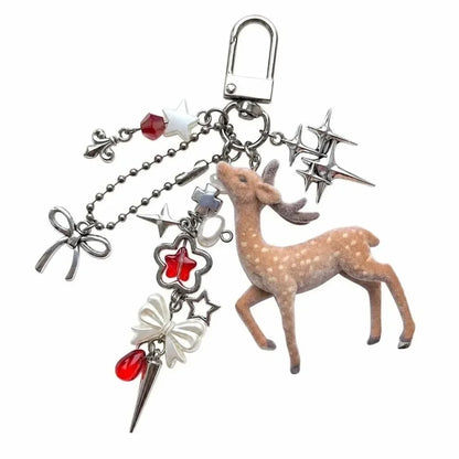Cute Portable Deer Keychain 11.5cm Length Korean Style Phone Charms Handmade DIY Bead Case - 05