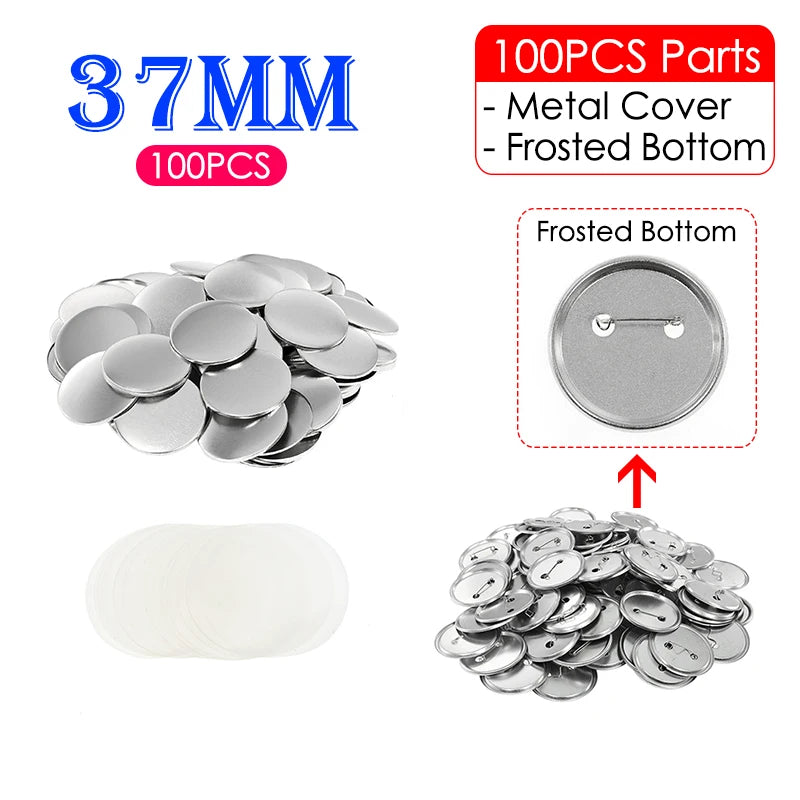 100Set Blank Badge Pin Button Maker Making Parts Supplies 25mm 32mm 37mm 44mm 58mm DIY Button Making for Punch Press Machine