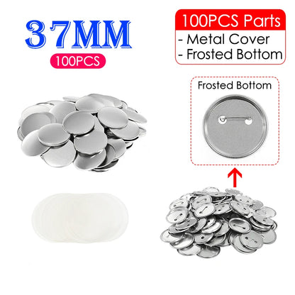 100Set Blank Badge Pin Button Maker Making Parts Supplies 25mm 32mm 37mm 44mm 58mm DIY Button Making for Punch Press Machine 