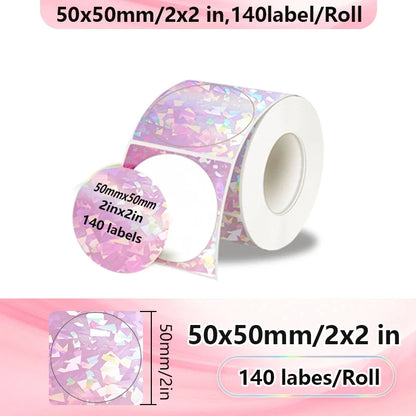 Munbyn/Nelko Holographic Laser Label Sticker Matte Silver Thermal Paper for M110 M220 M200 E210 P50 PM220 DETONG P1 WP9520 Ma