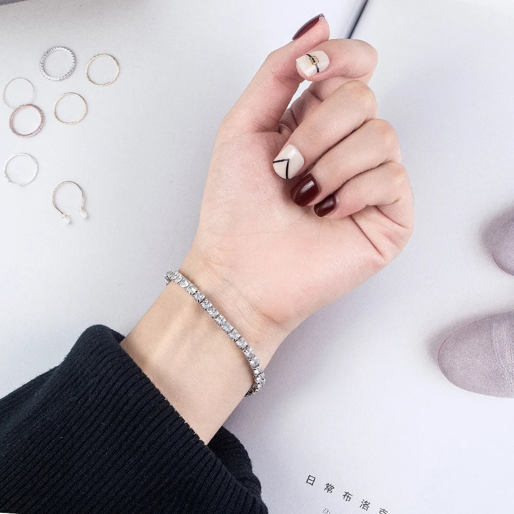 S925 Silver Platinum Plated Moissanite Bracelet Sparkling Personality Wedding Jewelry Gift Charm Bracelet For Women