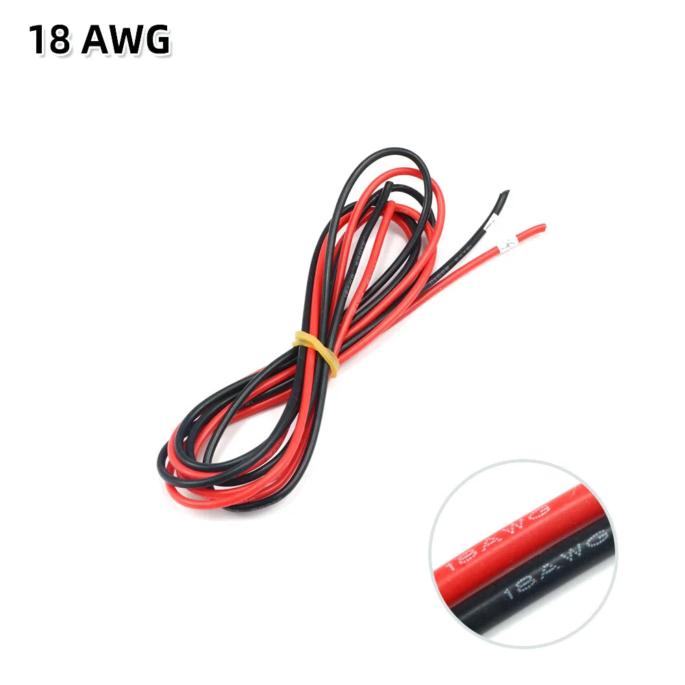 2 Meter Silicon Wire 8 10 12 14 16 18 20 22AWG Heatproof Soft Silicone Silica Gel Wire Cable (1Meter Red+1Meter Black) )