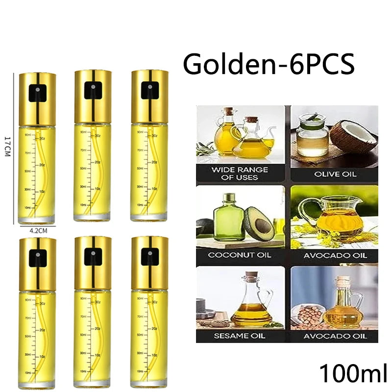Glass Oil Sprayer for Cooking Olive Spray Mister for Salad BBQ Kitchen Baking Empty Vinegar Bottle - Golden-6PCS