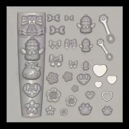 3D Silicone Nail Art Mold Cartoon Hello Kitty Rabbit Bear Relief Carving DIY Design Nails parts Charm Decorations Manicure To