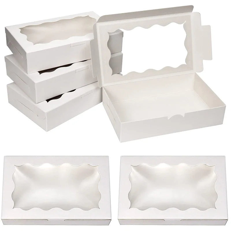 10/20Pcs Kraft Paper Cake Candy Boxes Rectangle Open Window Wedding Jewelry Chocolate Gift Packaging Boxes Baking Party Suppl