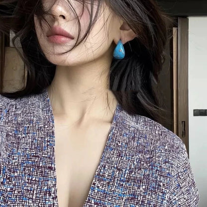 Sweet Colorful Polka Dot Enamel Geometric C-Shaped Hoop Earrings for Women Minimalist Korean Style Fashion Design Party Jewel