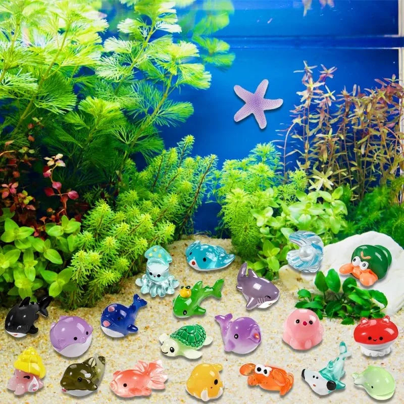 Mini Ocean Resin Animals Tiny Sea Animals Figurines Marine Miniature Decorations for DIY Fish Tank Potted Micro Garden Landsc