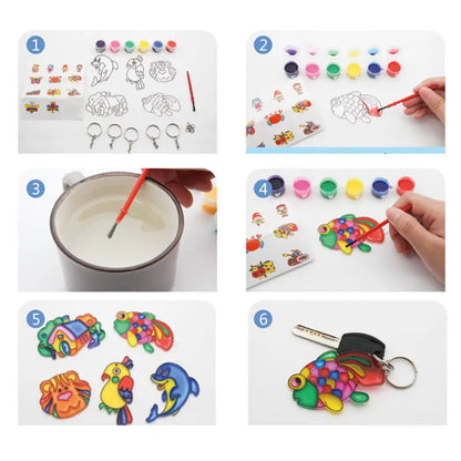 5pcs Window Art Suncatcher Painting Kit Crafts Activities Ideas Birthday Gifts DIY Make Own Key Chain Cartoon Toy Art Craft K