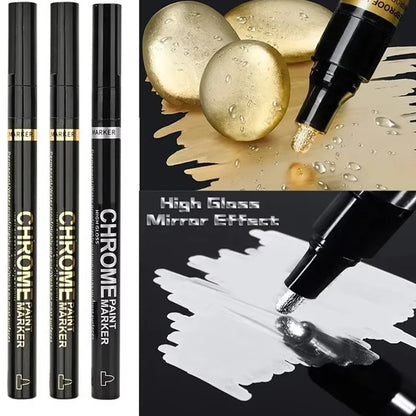 5/1pcs Chrome Pen Marker Mirror Waterproof Paint Repair For Rock Ceramic Glass Metallic Gold/Silver 2mm Nib - 2pc Gold -1pcSi