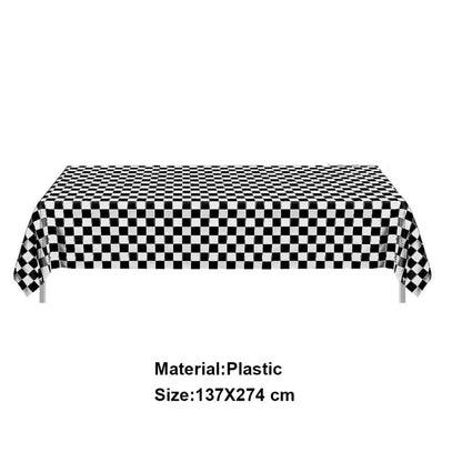 Checkered Race Car Party Black White Checkered Flag Tablecloth Road Tablecloth Racetrack TableCover Racing Birthday Party Dec