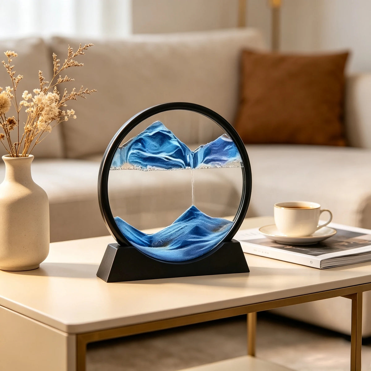 2026 3D Hourglass Quicksand Moving Sand Art Picture Round Glass Deep Sea Sandscape Craft Flowing Painting Home Office Work De